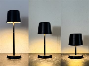 enkel sort bordlampe I 3 forskellige højder